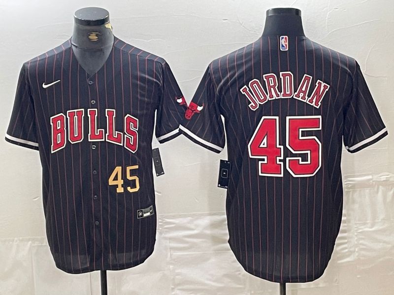 Men Chicago Bulls #45 Jordan Black stripe sign jointly 2024 Nike NBA Jersey style 3->->NBA Jersey